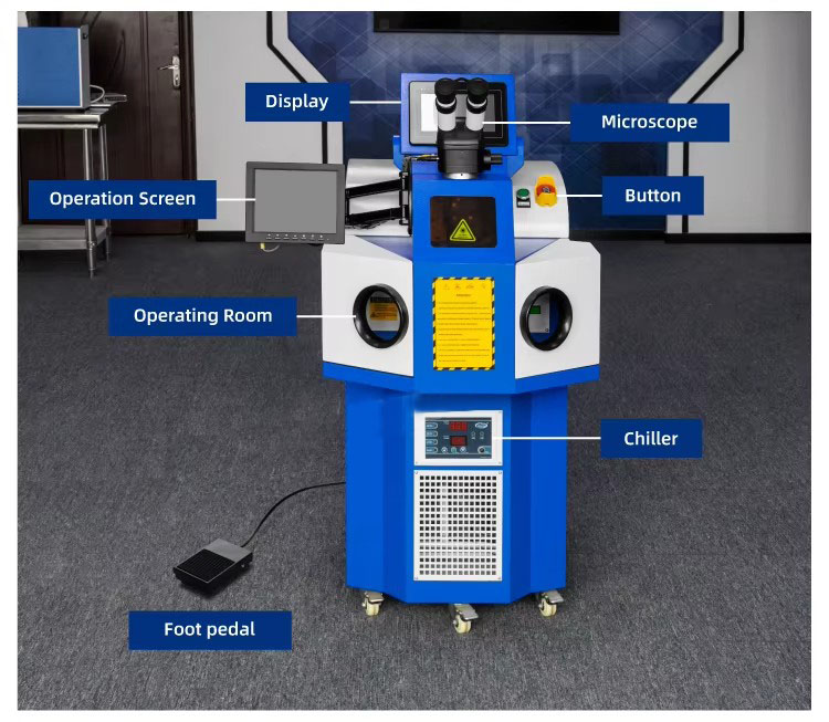 WELDING 200w Jewelry Laser Repairing Machine for Gold and Silver Goldsmiths Dental Lab Glasses Metal Mold 130 KG Weight