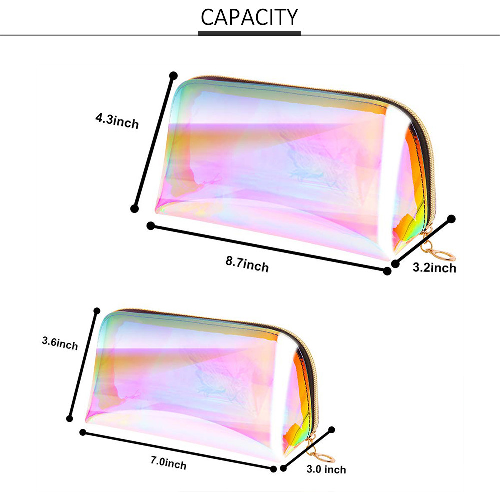 Portable 2pcs Holographic Makeup Bags With Gold Zipper