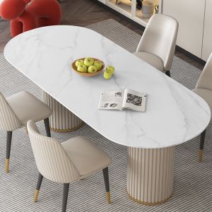 Retractable Rotation Rock Board Dining Table Rectangular Solid Wood Striped