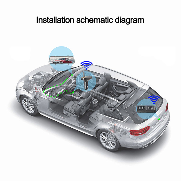 Digital Rearview 2.4GHz Wireless Mirror Dash Cam Waterproof IP69K