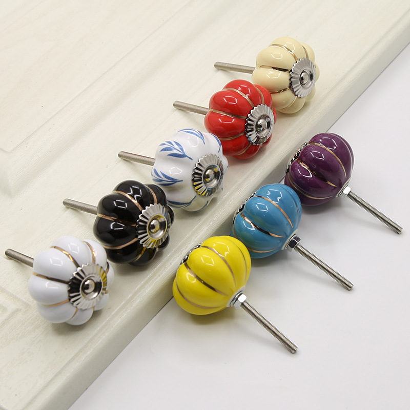 Vintage Pumpkin Ceramic Adjustable Handle Knobs Midcentury Modern Eco-Friendly Colorful Pulls Durable Easy Bedroom Hotel