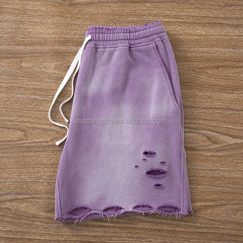 Acid Wash Cycling Shorts Distressed Ripped Hole Acid Washed Sweat Shorts Breathable Fabric
