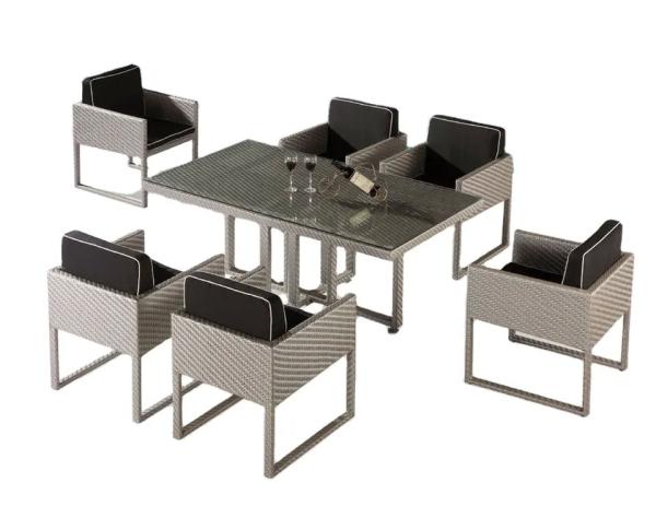 6pcs Garden outdoor patio wicker rattan plastic resin dining furniture set with