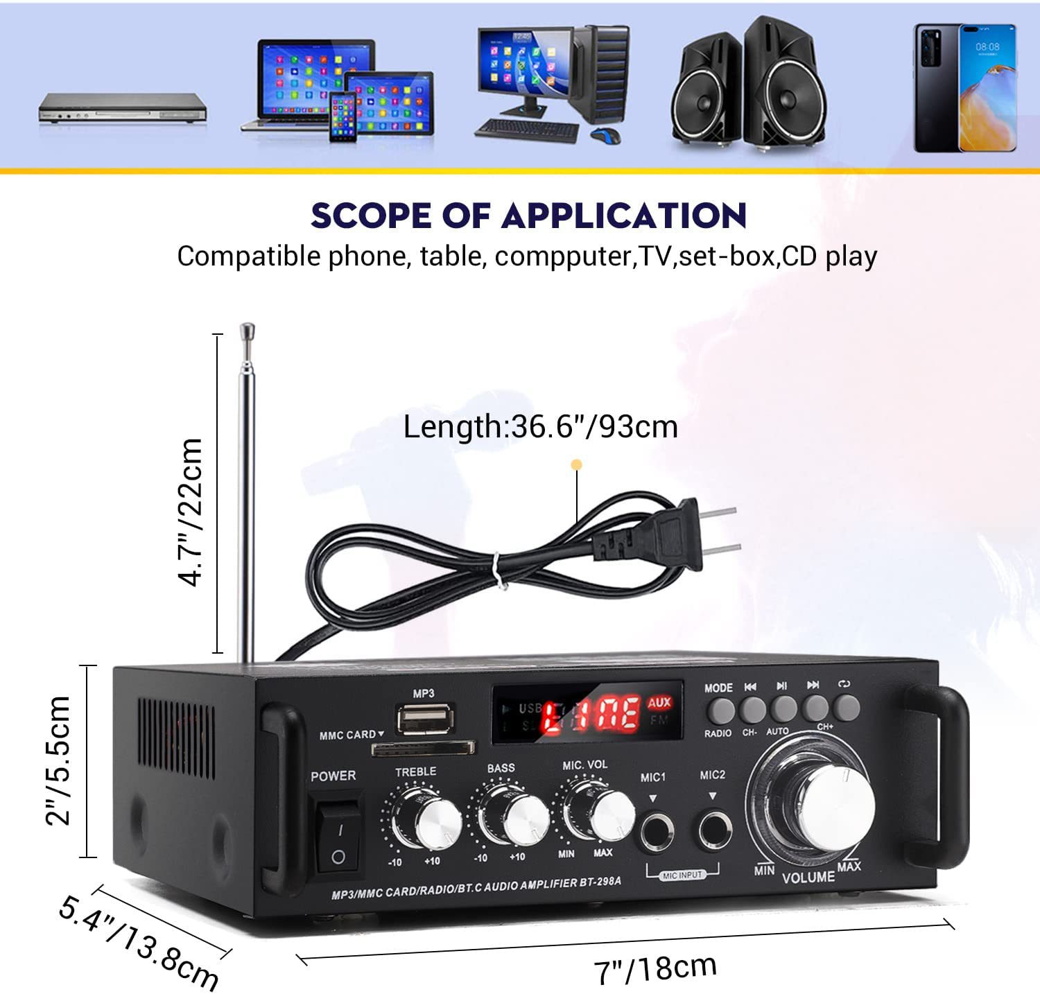 2 Channels 2.0 LCD Display 300W 300W Digital HIFI Audio Stereo Power Amplifier for Sound