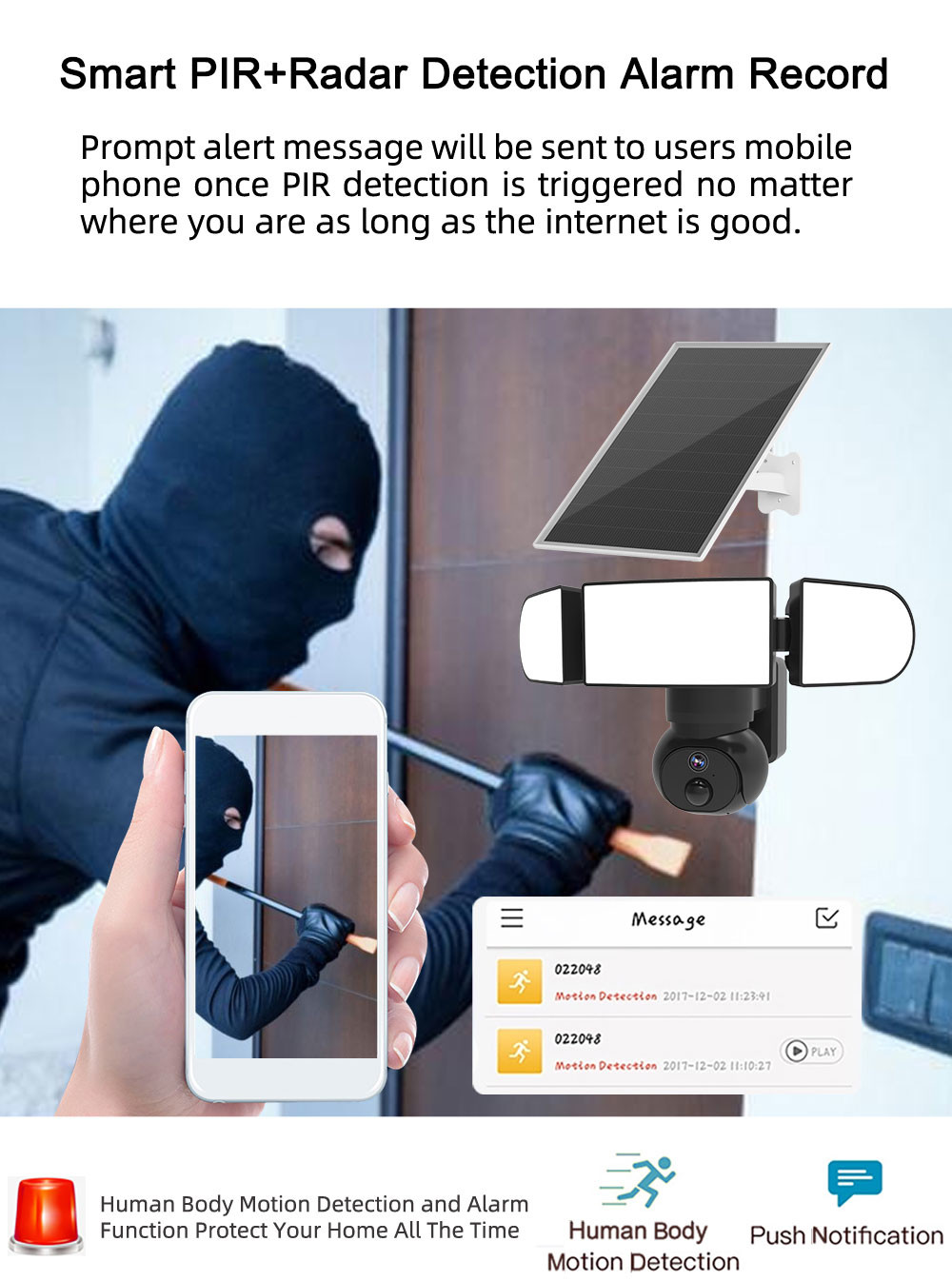 2K Home Security Camera with Built In Speaker And Microphone WiFi Solar Light Camera