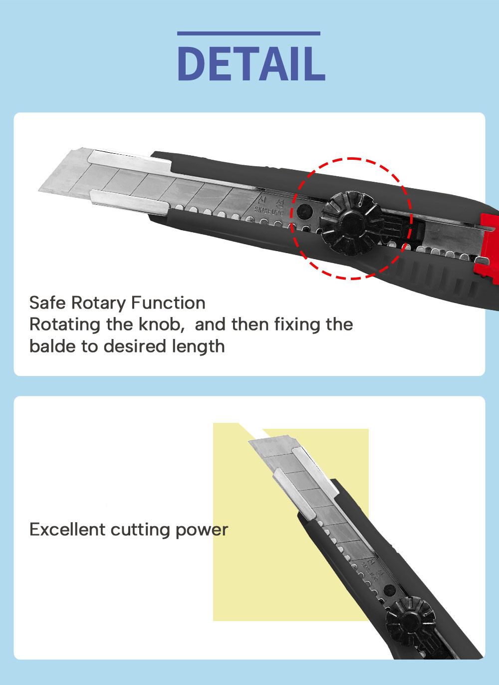 18mm 9mm Wheel Lock Utility Knife SINSEUNG L702 Black ABS Knife Body With Rotary Knob