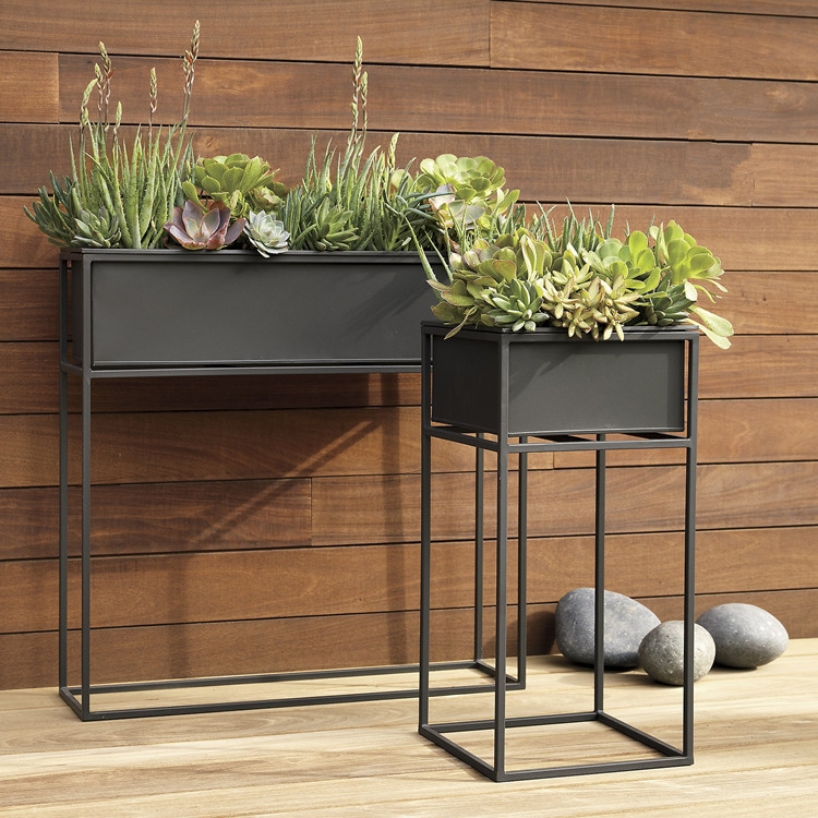 Three sizes rectangular black planter boxes metal flower planter