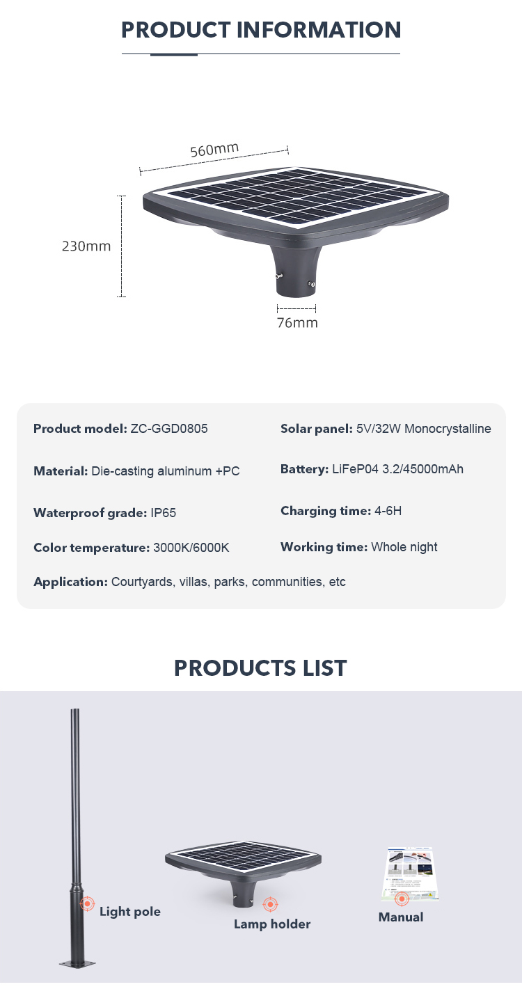 IP65 Courtyards LED intelligent Outdoor Garden Solar Light High Brightness Solar Street lamp