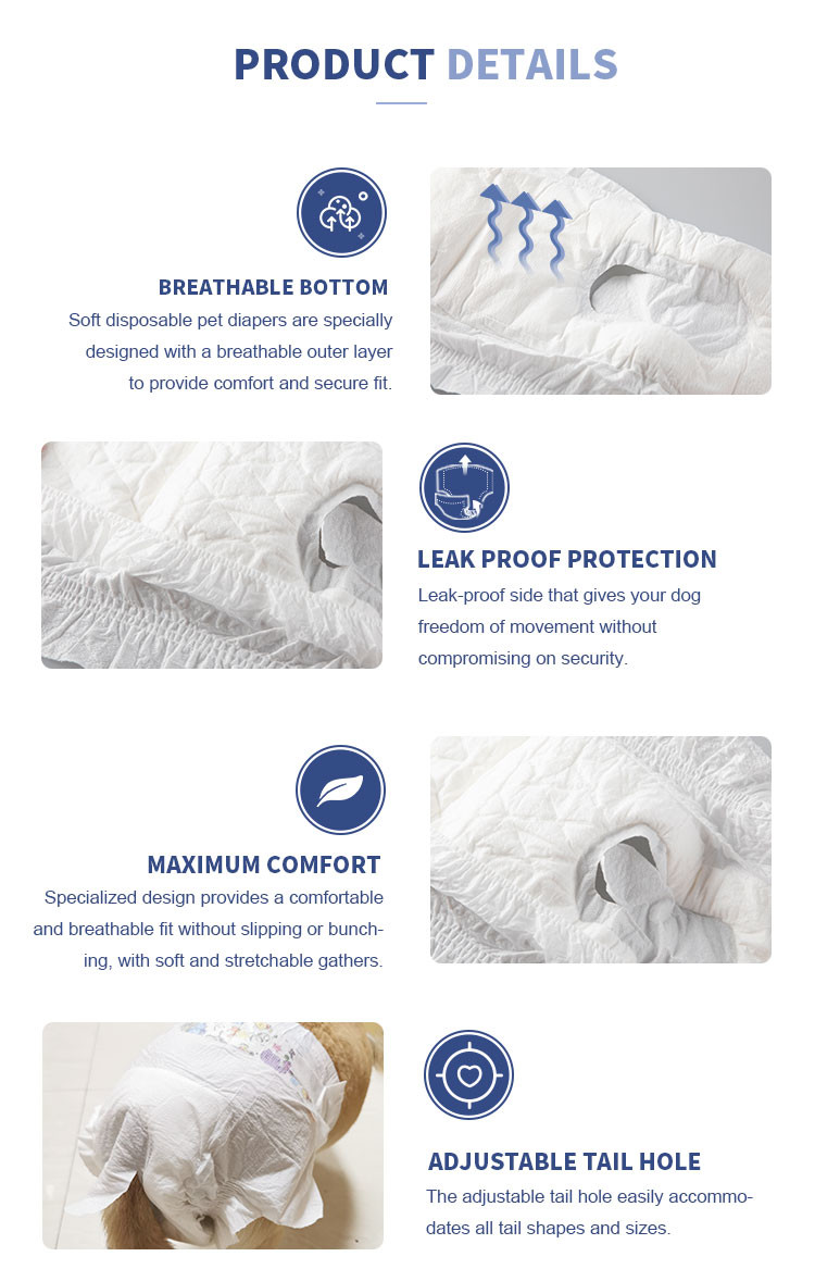 ISO9001 A Grade Non Woven Topsheet Disposable Pet Diapers For Dogs