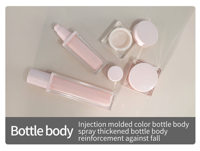 Screen Printing Square Acrylic Bottles Light Pink Perfume Bottle 50ml 100ml For Skin Care Products