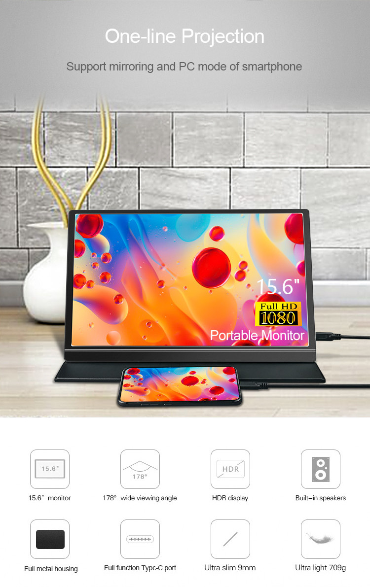 1000:1 Contrast Synchronized Screen 15.6 Inch HDR Portable Monitor