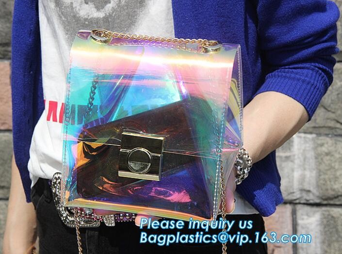 Women's Holographic Laser PVC Chain Cross Body Bag Clutch Shoulder Bag, Women Waterproof Security Shoulder Clear Tote ba