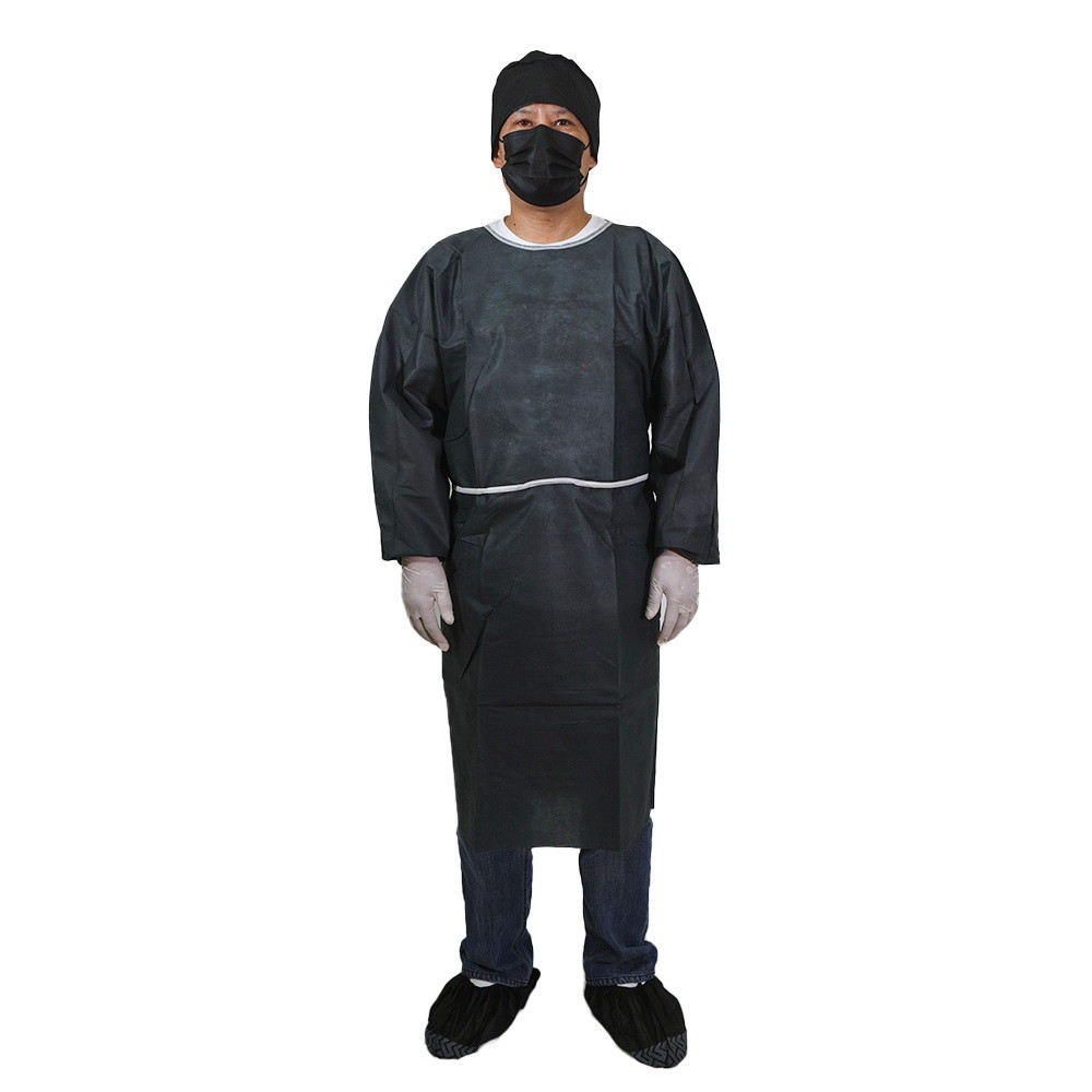 Black 60g PP Medical Disposable Isolation Gowns 115x140cm