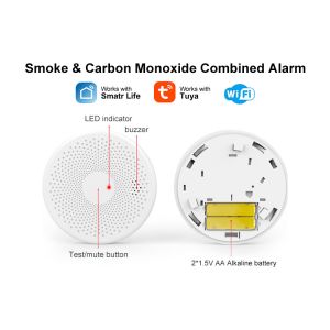 Wifi Smoke And Carbon Monoxide Detector Powered With Led Light Powered By Tuya