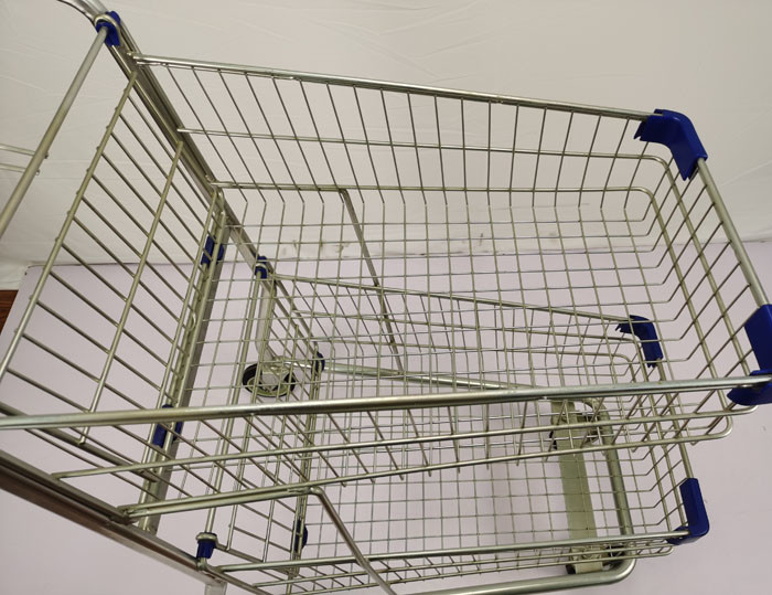 Double Layer Shopping Basket Trolley Zinc Powder Coated Supermarket Shopping Cart