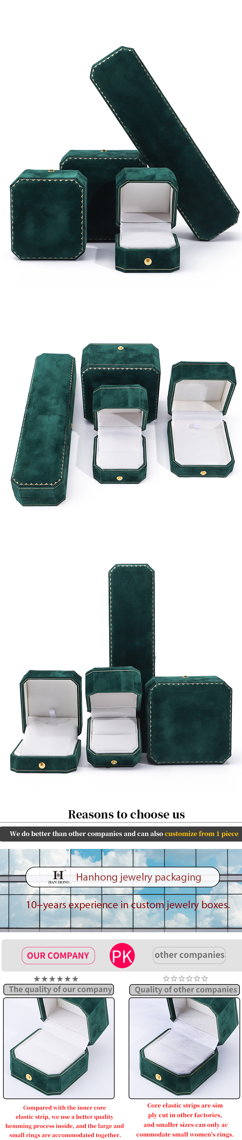 Custom Logo Green Velvet Jewelry Box for Pendant Earrings Bracelet Necklace Ring