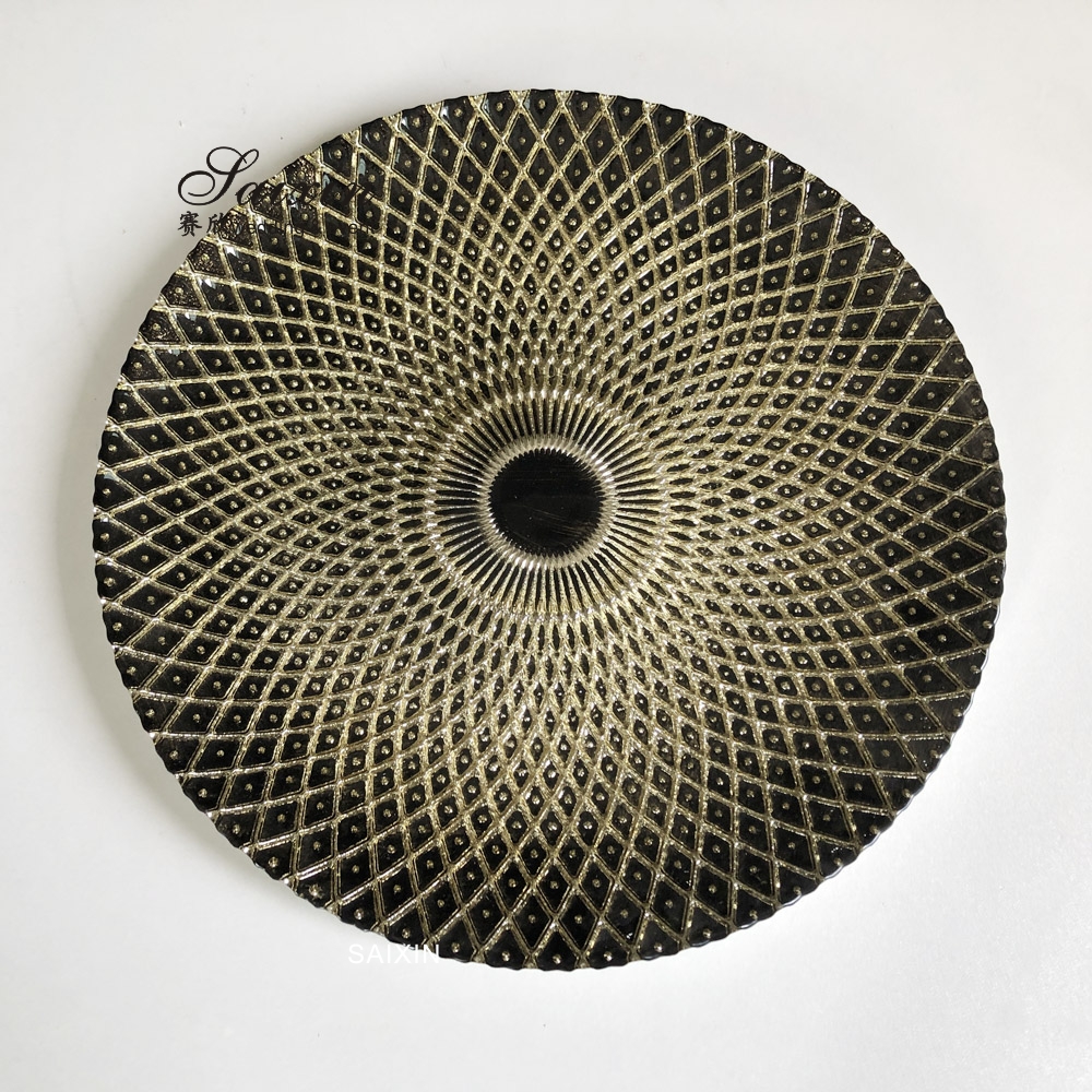Luxury Black Charger Plates Wedding Tableware Rhomboid Glass 32cm
