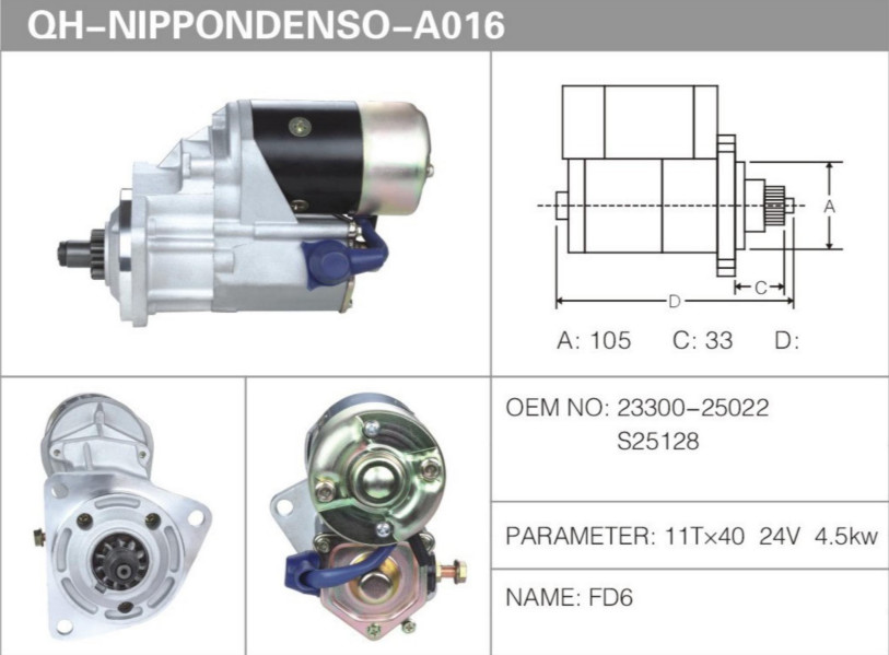 FD6 23300-25022 S25128 Generator Starter Motor 11T*40 24V 4.5Kw