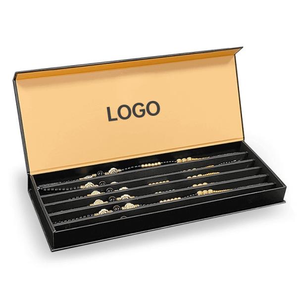 Luxury Custom Logo Black Paper Jewelry Packaging Box For Bracelet Pendant Rigid