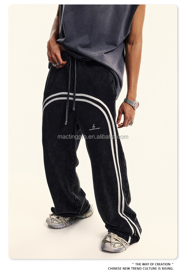 Custom Streetwear Cotton French Terry Stacked Flare Sweatpants Joggers with Acid Wash