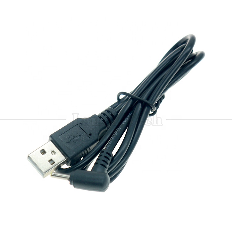 90 Degree Right Angle Black White 24AWG 2A Charging Current 1m USB to 2.5x0.7mm DC Charger Cable