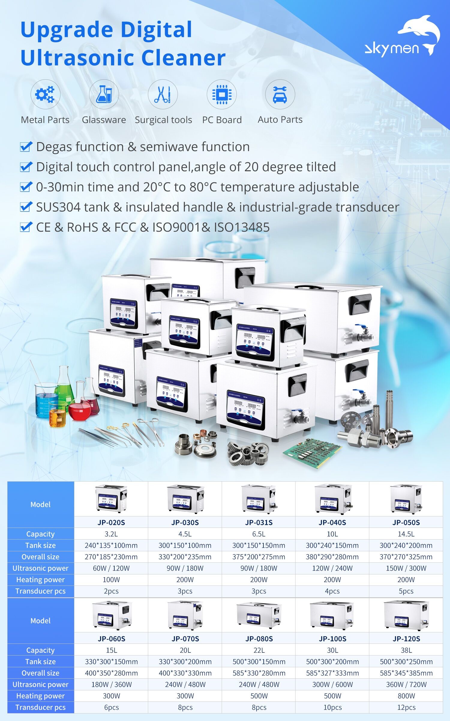 30min Time 4.5L Ultrasonic Parts Cleaner 200W Heater