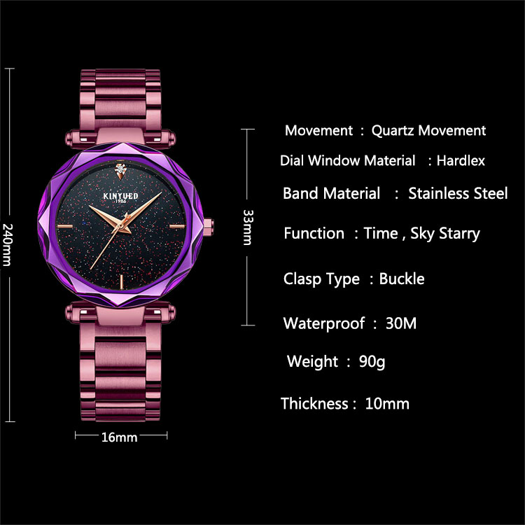 KINYUED stainless steel quartz movement women stainless steel band waterproof wrist watch
