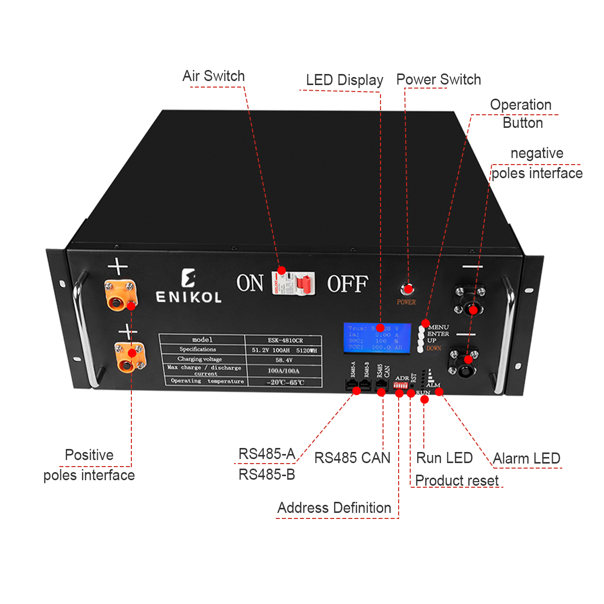 Smart BMS Lithium 50ah 48V Solar Battery 16S1P Rack Mount Lifepo4 Battery