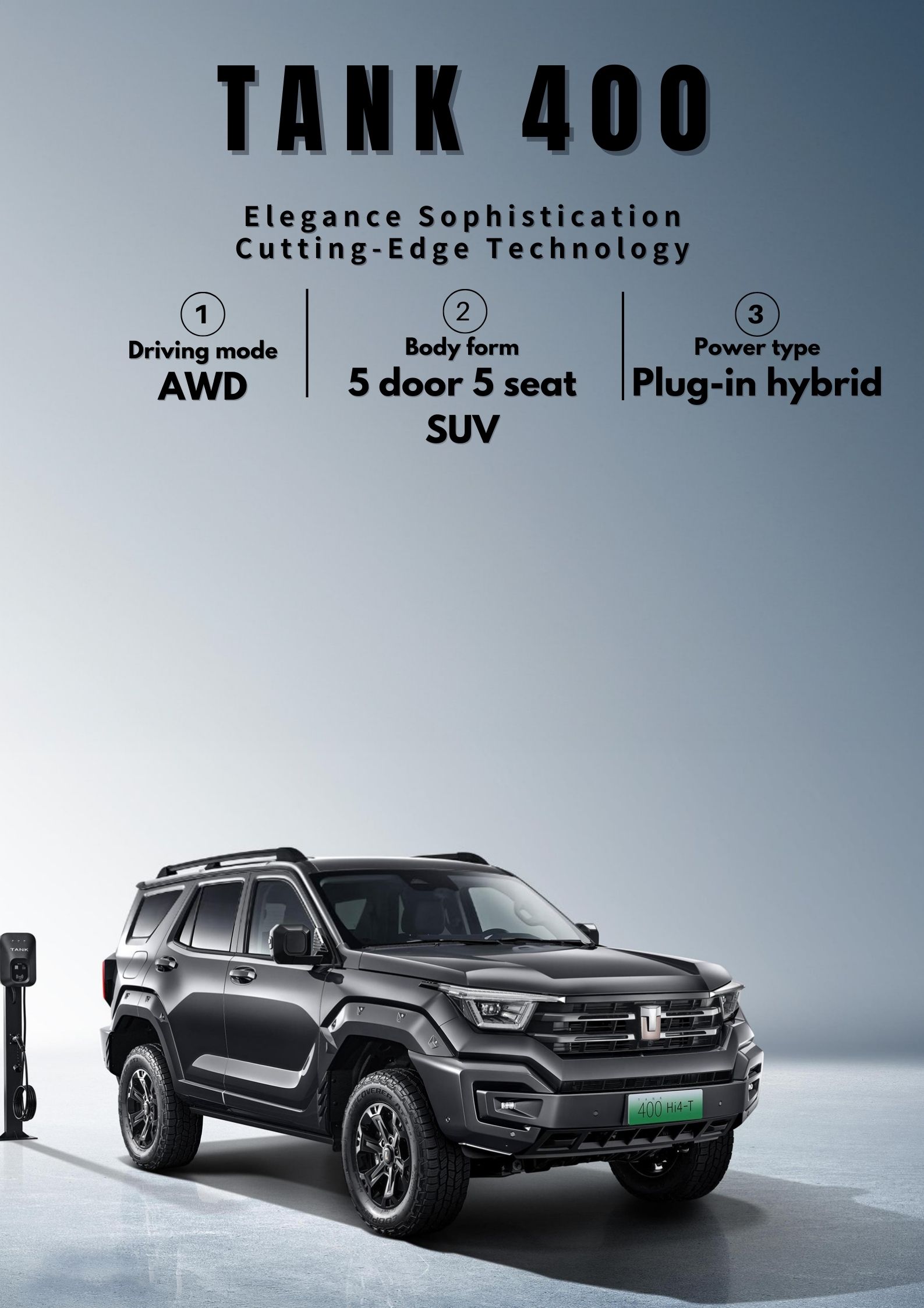 Medium SUV Great Wall Tank 400 Hybrid Car with 2850mm Wheelbase and Swing Door Deposit