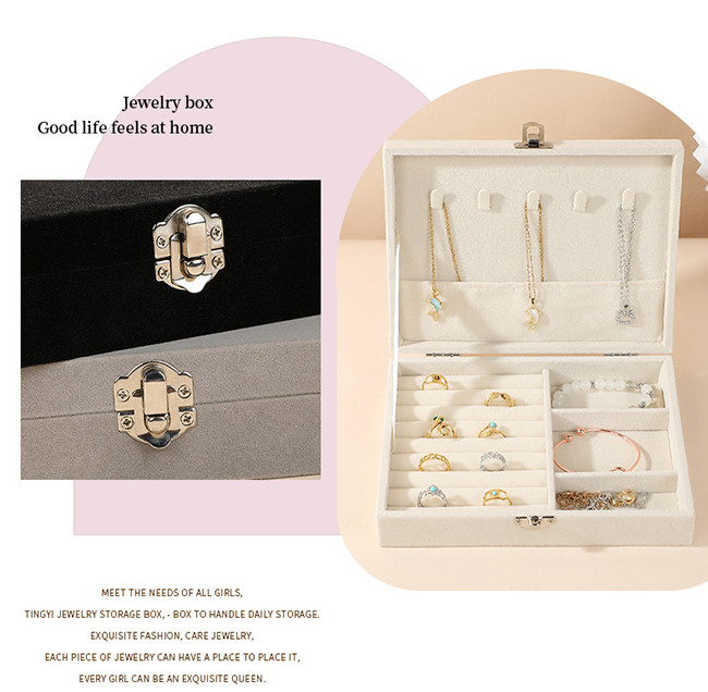 White Velvet Jewelry Storage Box with Buckle , Jewelry Organizer Display Case