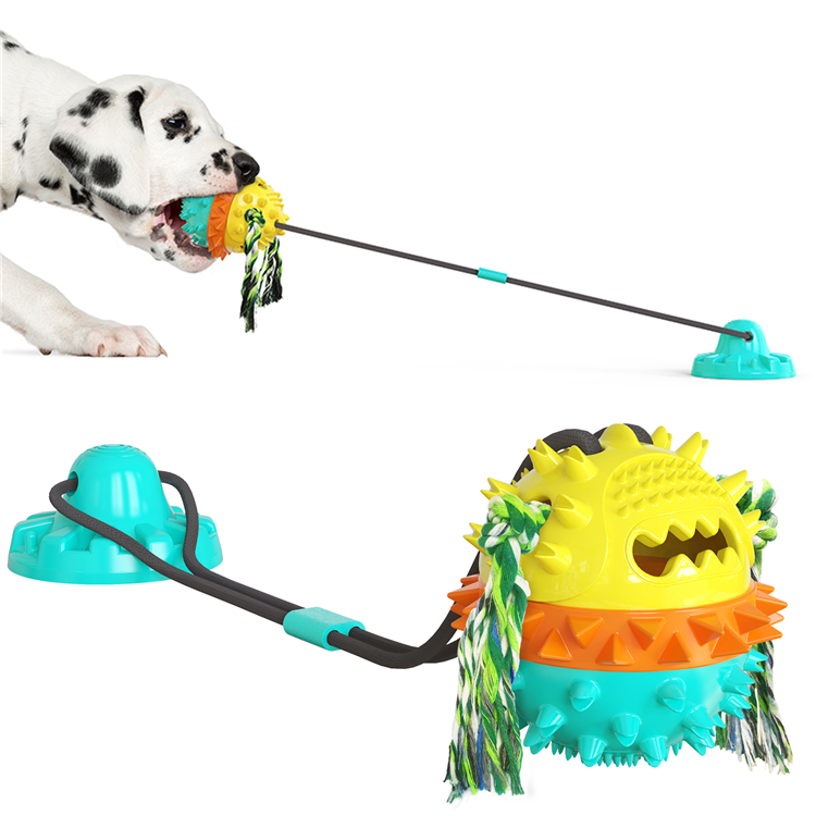 New Series Cleaning Teeth Extra Durable Pet Interactive Chewing Biting Dog Toy Suction Cup With Rope