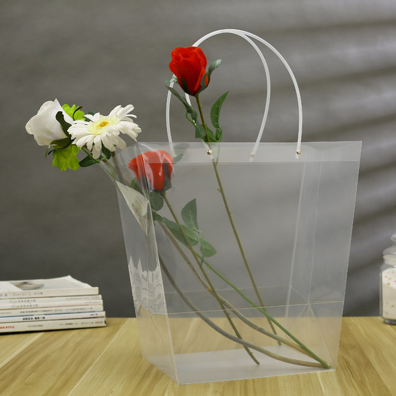 Flower shop transparent PP bag baking square wide bottom large size cake tote bag potted fruit gift packaging