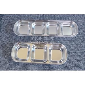  Hot sale korean style cheap stainless steel sauces tray rectangular saucer dish with different dividers Manufactures
