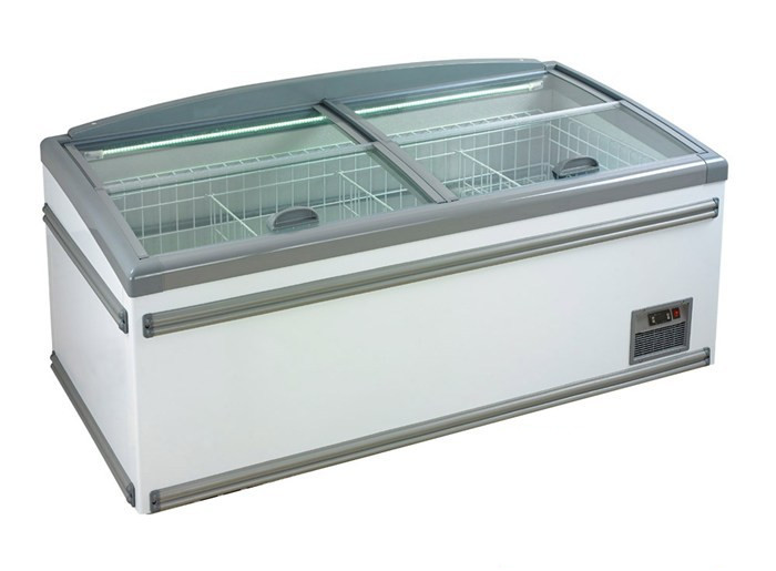 Large Sliding Door Supermarket Island Freezer , Glass Top Chest Freezer