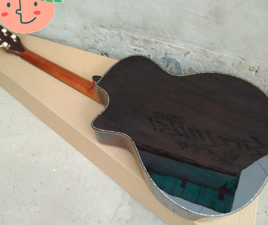 Body cut acoustic guitar Real abalone solid top SP14s electric acoustic guitar