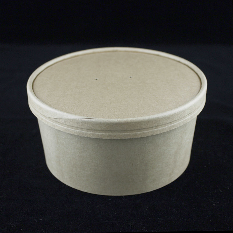 Single Wall Paper Salad Bowls With Lids Round Kraft Noodles Container 1300ml