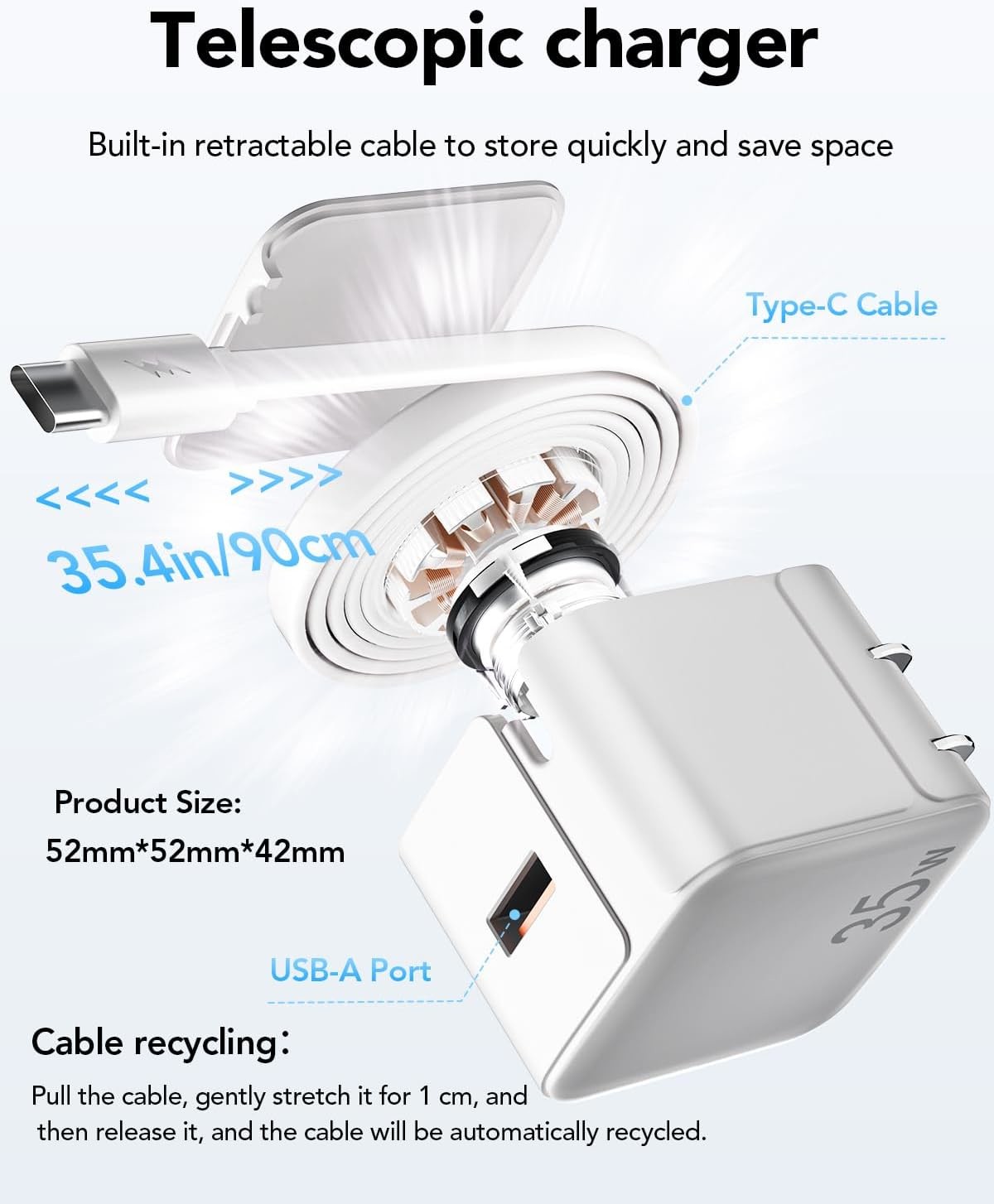 2in1 Phone Wall Adapter Charger 35W 8Pin Ports With Retractable Cables