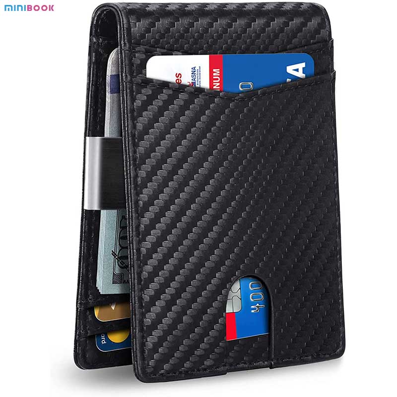Anti-RFID Protected Slim Metal Money Clip Designer Wallet for Men in Genuine Leather