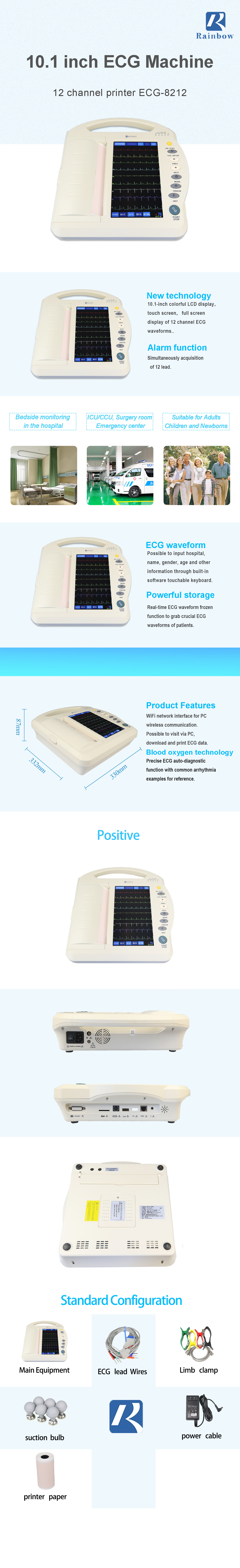 Medical Touch Screen 12 Channels Portable ECG Monitor With Builtin Printer
