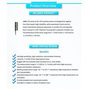 High Precision 24VDC 3Vrms Power LVDT Sensor for Micro Displacement Control