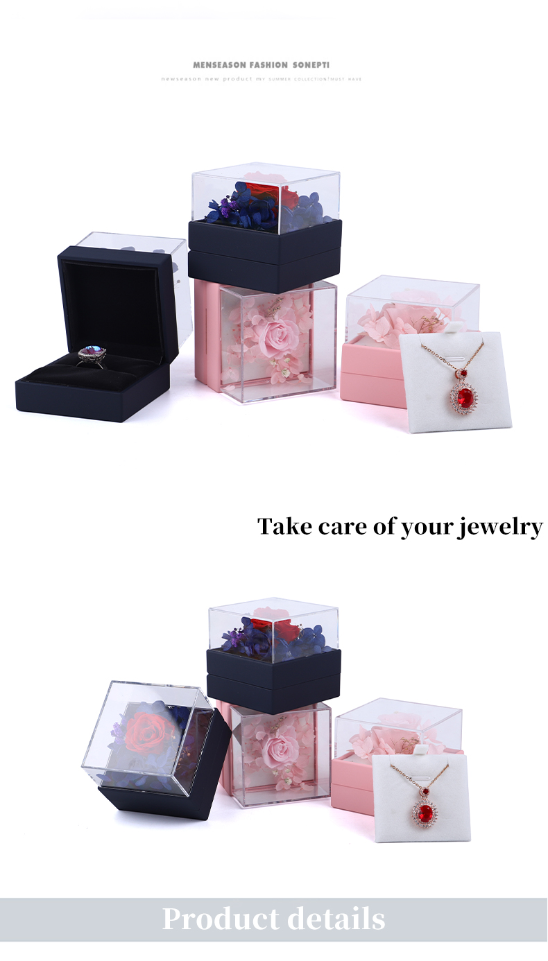 Square Rose Flower Jewelry Packaging Box Floral Ring Box For Gift Custom Design