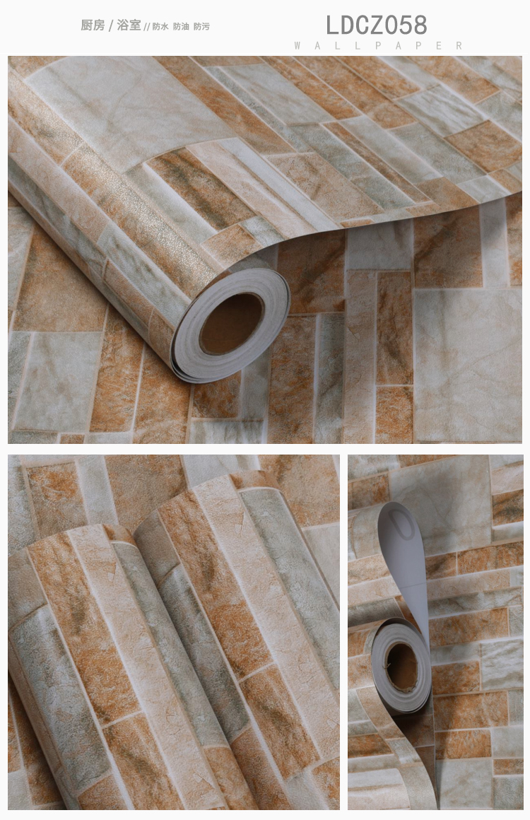 Commerce Waterproof Vinyl Wallpaper Sticker for Bathroom and Kitchen Decoration Adhesive Installation Resistant to Moisture