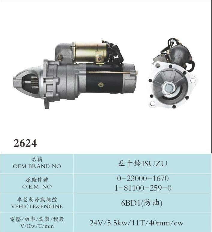 Isuzu Aluminium Electric Nikko Starter Motor 11T 24 Voltage 5.5 Kw 0-23000-1670 1-81100-259-0 6BD1(oil-proof)