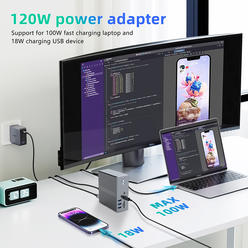 Power Delivery Up To 120W USB-C Hub Docking Station WithmicroSD3.0 Card Reader with Performance