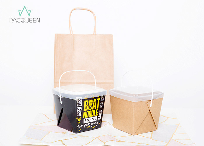 Customized Paper Takeaway Boxes Fruit Salad With Plastic Handle Lids