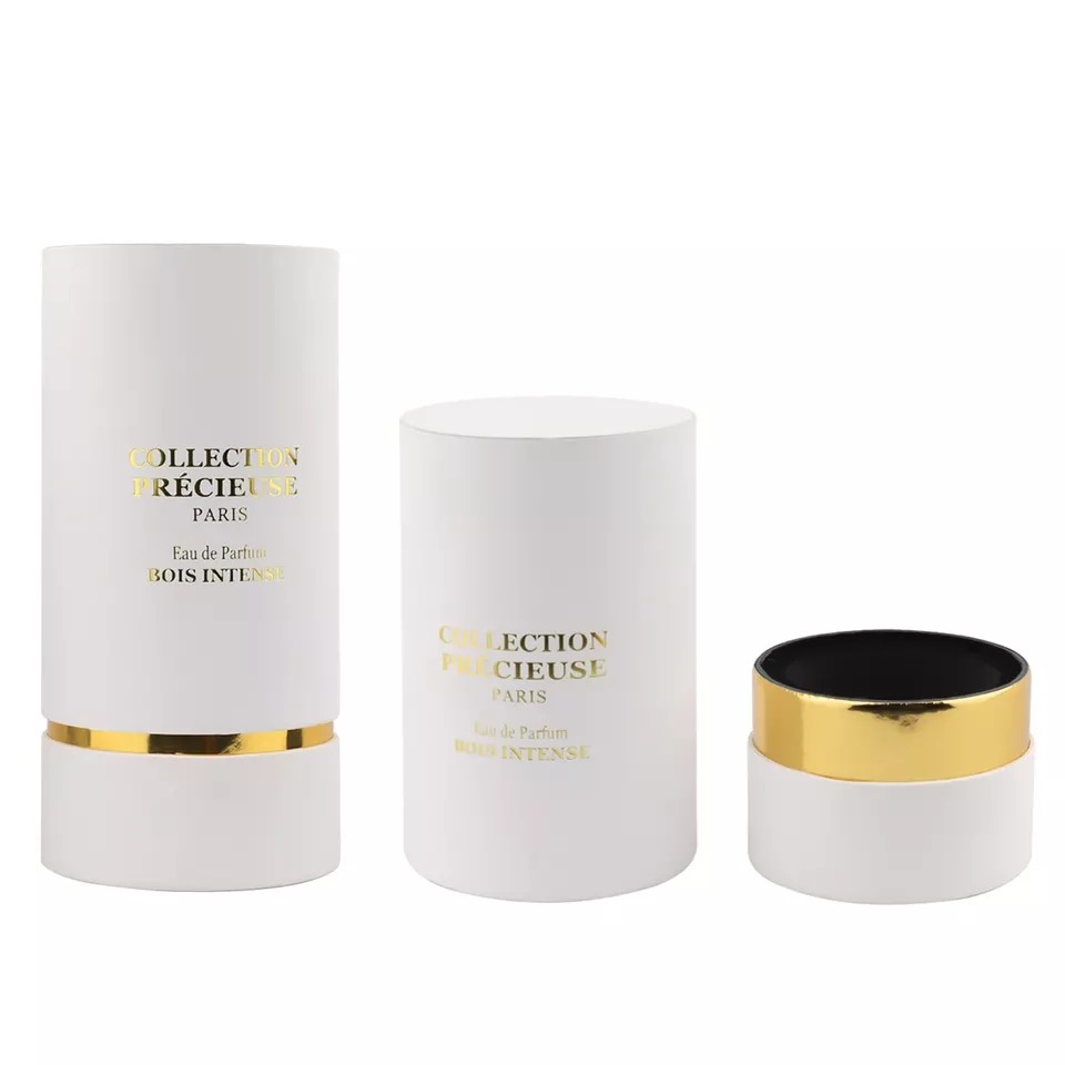 Perfume White Cardboard Tube Packaging , Flat Top Cosmetic Tube Box
