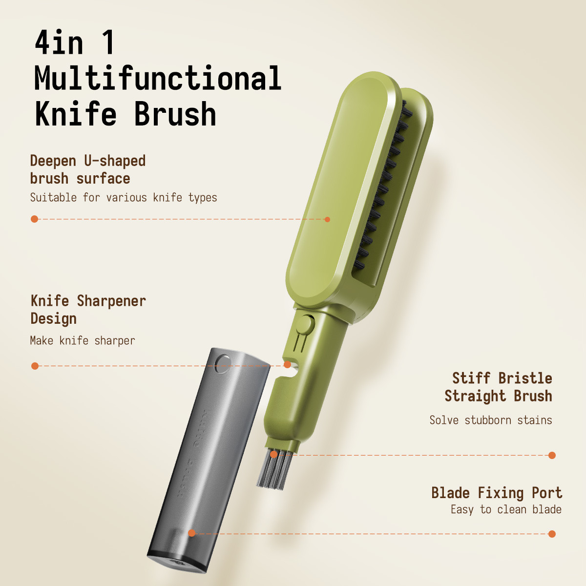 11CM Safety Guard Handle Knives Blade Cleaning Grinding Tools 4 In 1 Cutlery Cleaning Brush