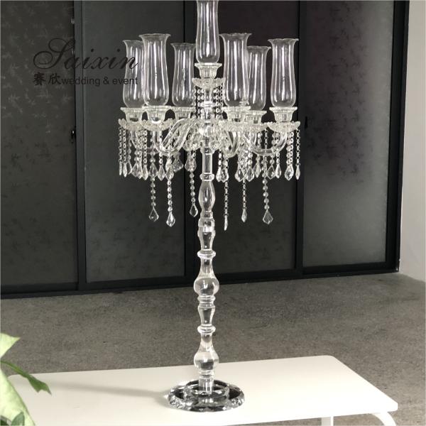 Hot custom wedding decoration centerpieces long stem 7 arms crystal candle