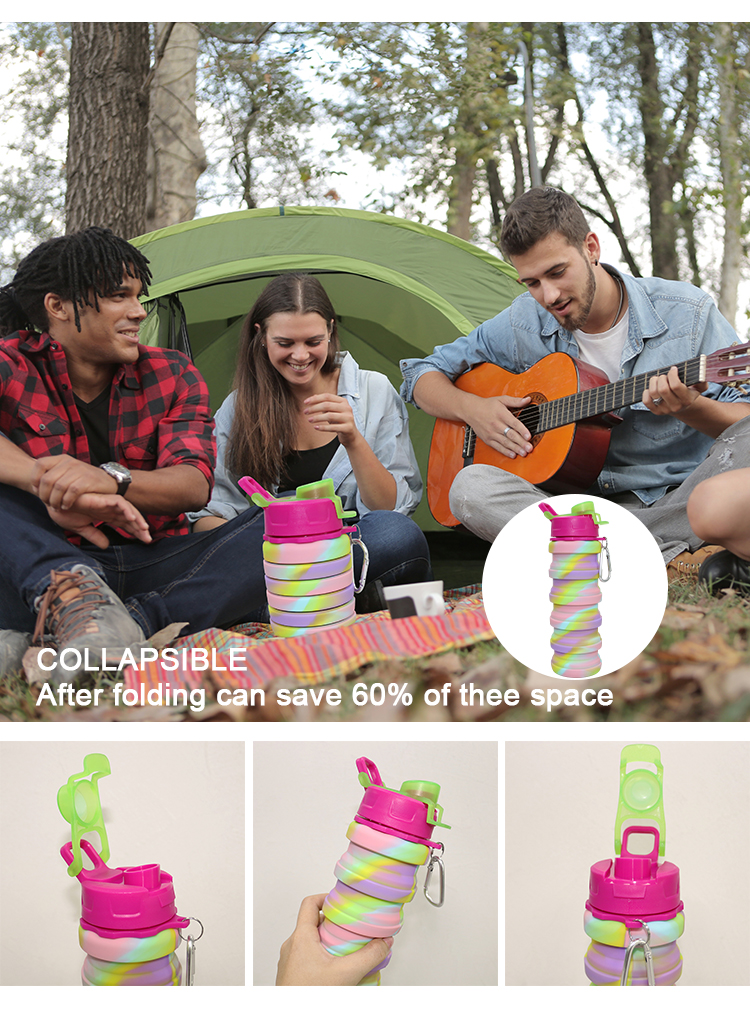 Outdoor Silicone Drink Bottle , Collapsible Water Bottle For Camping