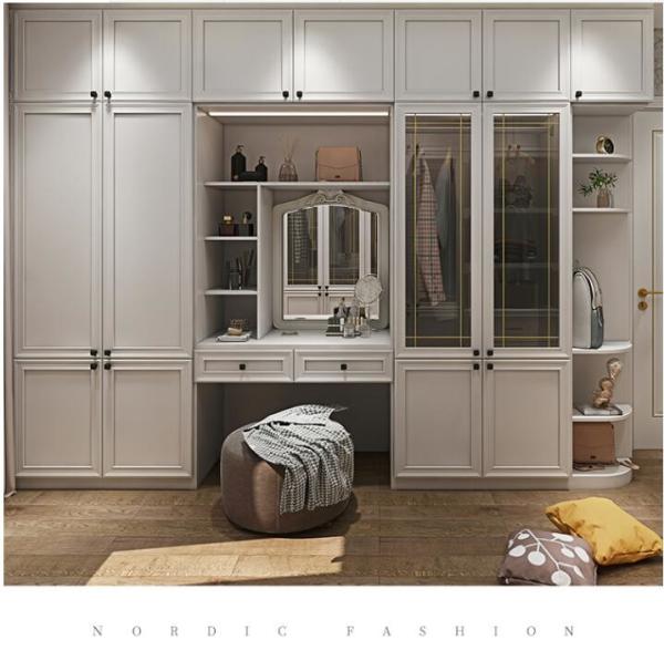 2400mm Solid Wood Wardrobe Closet Bedroom Furniture With Dress Up Desk Corner